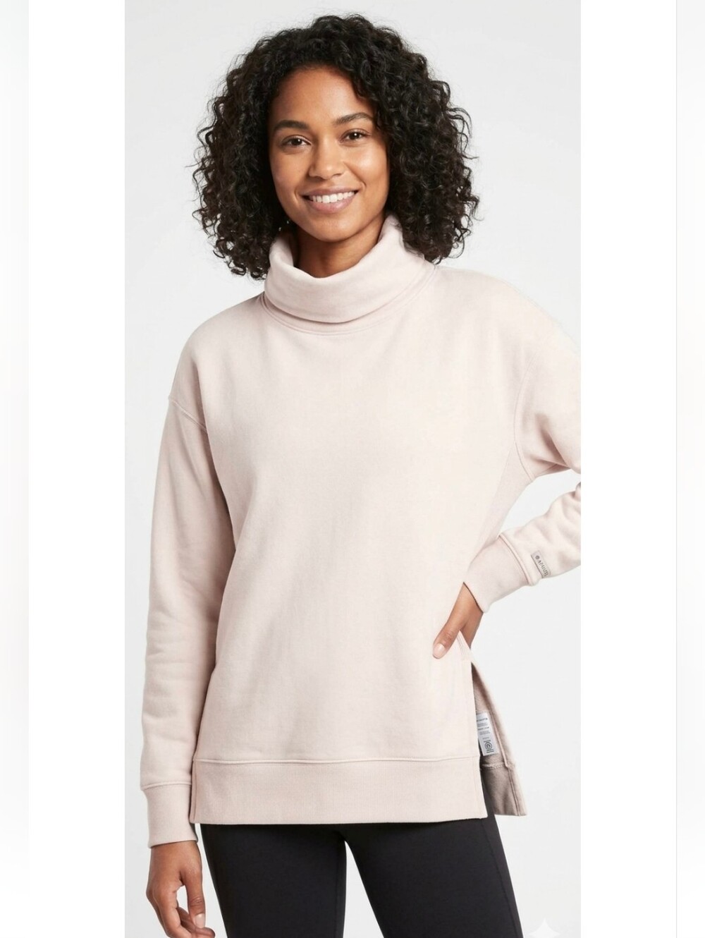 Athleta Milton Funnel Neck Pullover Sweatshirt Oatmeal Beige Cozy Cotton Women